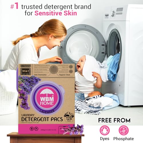 Image of WBM 10-in-1 Laundry Detergent Pods, Fabric Softener with Lavender Extracts, High-Efficiency Laundry Pods with Powerful Stain Lifter Technology - 128 Count Bag