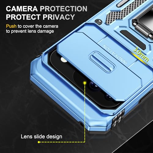 Image of Polycarbonate Slide Camera Cover with Ring Holder Mobile Phone Back Cover for Google Pixel 9 (Blue)