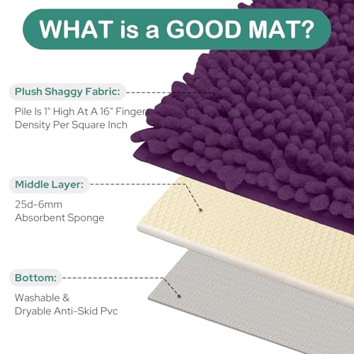 HOMEIDEAS Bathroom Rugs Set 2 Pieces, Ultra Soft Non Slip Absorbent Chenille Toilet Bath Mat Set (Purple) — view 5