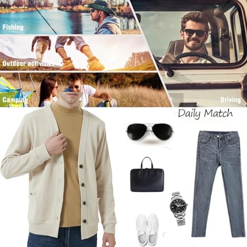 Men's Cotton Cardigan Sweater,Men's Long Sleeve V Neck Knitted Casual Basic Relaxed Fit Fall Winter Sweaters with Pockets2