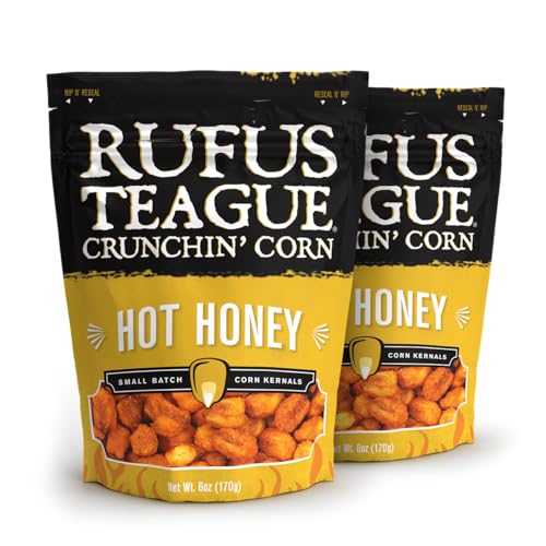 Rufus Teague Hot Honey Crunchin' Corn, Sweet & Spicy Jumbo Kernels in Resealable Bags, Perfect Gluten-Free Snack for BBQs, Parties, On-the-Go, 2 Pack