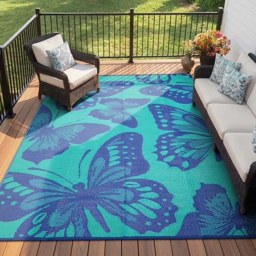 Wonnitar Outdoor Rugs 8x10 Waterproof Plastic Straw Rug, Large Outdoor Camping Rug for RV, Reversible Portable Outside Lightweight Area Rug for Backyard Balcony Beach Picnic, Purple