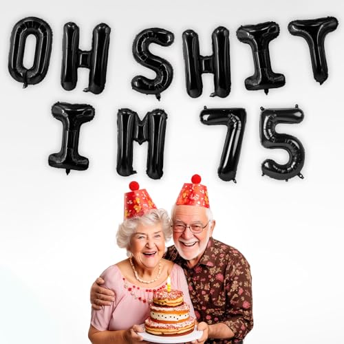 Image of Oh I'm 75! Latex Balloons 16 Inch Black Hallo Seventy Five Cheers to 75 Years Old Theme Decor for Man Woman Happy 75th Birthday Party Photo Studio Prop Flag Decorations Favors Supplies