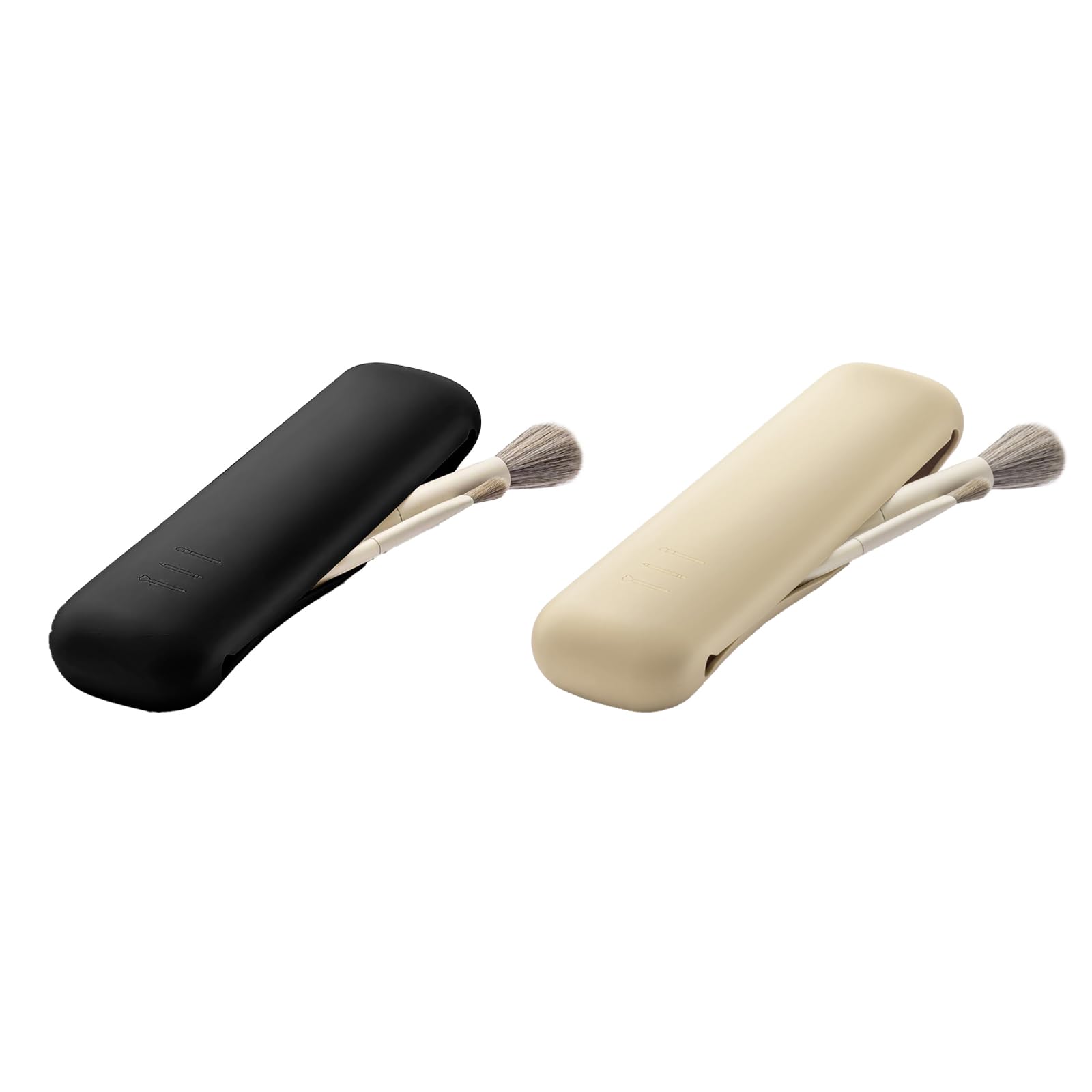 Makeup Brush Holder, Travel Essentials MakeUp Organizer, 2 Set of Black&Khaki, Silicone Makeup Brush Bag Small Pouch