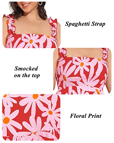 Image of Plus Size Summer Dress - Sun Boho Beach Casual Floral Spaghetti Strap Sleeveless Long Maxi Dresses