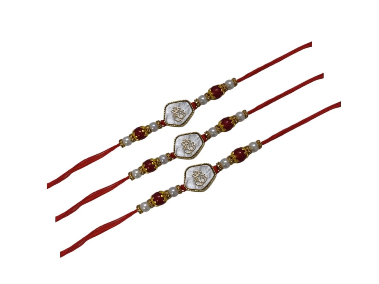 Ganesha Rakhi Set of 3 with Pearl and Red Beads-image-20