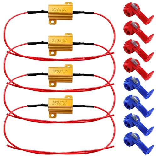 YIXISI 4 Pièces 25W 6Ohm LED Resistances de Charge pour Corriger le Code D'erreur de LED, avec 8 Attaches Rapide, pour Voiture Moto LED Clignotants Lumières,...