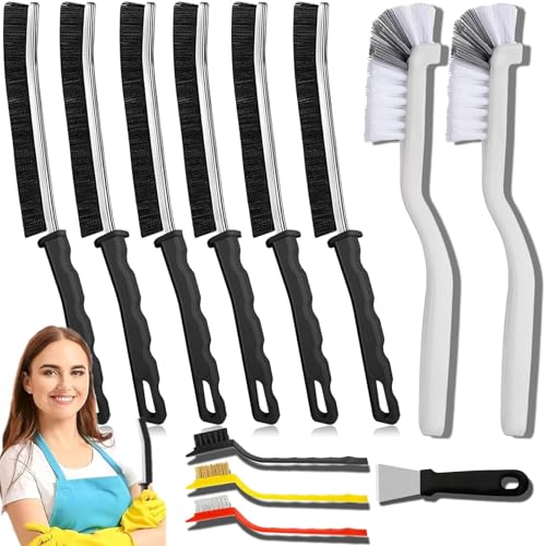 Crevice Cleaning Brush 12-Pack - Heavy Duty Hard Bristle Gap Brush for Deep Cleaning - Ultra-Thin Window Track Cleaning Tool for Shower Grout Sliding Doors Baseboards & Auto Detailing