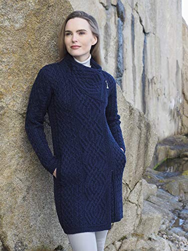 Image of Aran Crafts Women's Irish Soft Cable Knitted Side Zip Coat (100% Merino Wool)