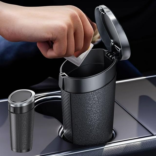 Image of RIGGEAR Car Trash Can for Cup Holder, Mini Waterproof Leakproof Car Dustbin with Flip Lid, Portable Garbage Bin (Silver)
