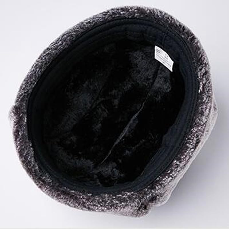 Cappello di Pelliccia da Uomo Invernale Berretto in Vera Pelle Velluto Spesso Cappelli Bomber Caldi Paraorecchie in Bovina Berretti Sci for