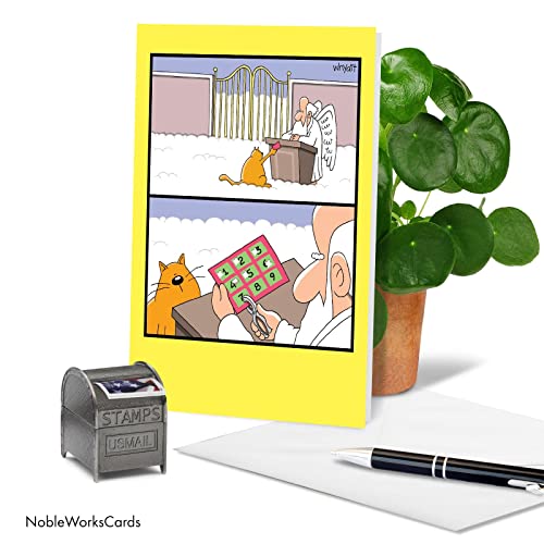 Nobleworks - 1 Hilarious All Occasions Blank Humor Greeting Card With 5 X 7 Inch Envelope - Funny Just Because Cartoon Cat Cut Life For Men And Women (1 Card) - Nine Lives C4169Ocb #TOP2