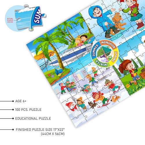 Image of Ankit Toys & Games 100-Piece Jigsaw Puzzles for Kids Ages 6+, Educational and Engaging Geography Puzzle with Vibrant Map Learning (Four Seasons)