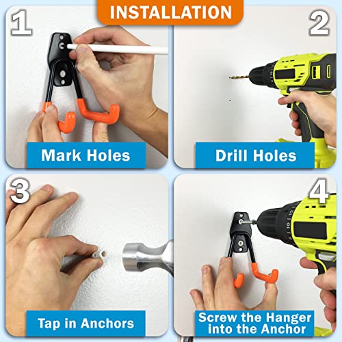 Riparo Garage Hooks, 14 Pack Wall Mount Heavy Duty Utility Storage Hooks Tools Hangers With Fabric Cord Holder For Organizing Ladders, Power Tools And Bulky Items #TOP6