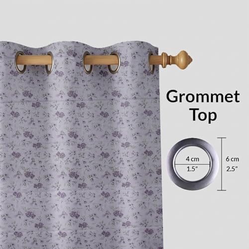 Image of LINENWALAS Cotton Sheer Curtains for Window - Light Filtering 6 Feet Set of 2, Aesthetic Cafe Curtain Floral Printed Drapes with Grommet Hanging - (L 6FT x W 4.5FT, Lavender Haze)