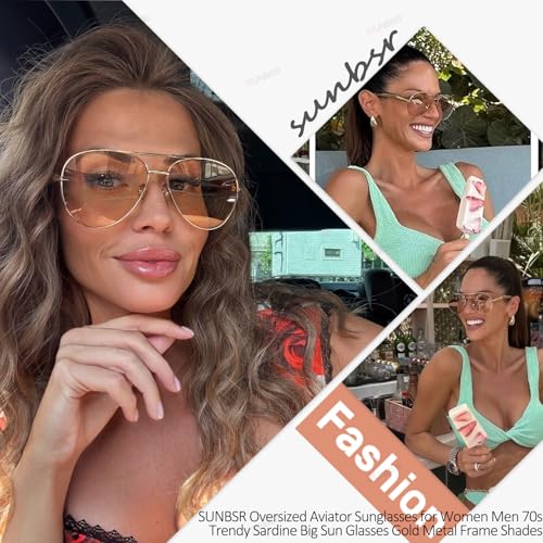 Oversized Aviator Sunglasses for Women Men 70s Trendy Sardine Big Sun Glasses Gold Metal Frame Shades3
