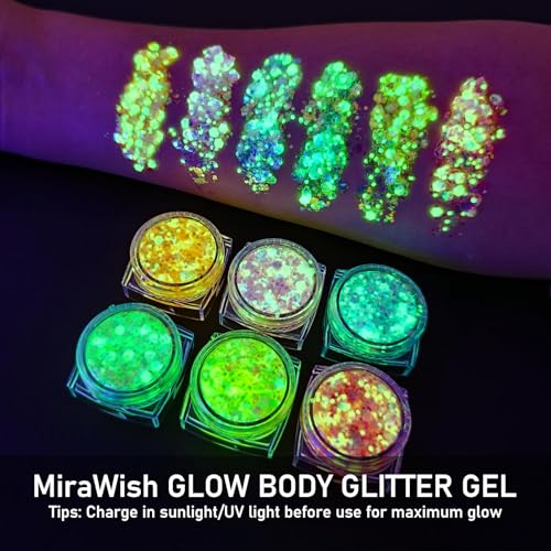 Festival Glitzer Gesicht, 6 Farben Fluoreszierendes Chunky Sequin Face Body Glitter Festival Zubehör Accessoires Gadget,Geeignet für Partys, Halloween, Karneval, Make-up-Balls usw.