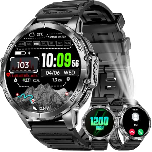 Image of Military Smartwatch for Men, Top-Mounted Flashlight, 1200mAh Battery