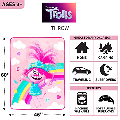 Franco Kids Bedding Soft Plush Micro Raschel Throw, 46 In X 60 In, Trolls World Tour #TOP2