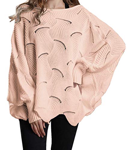 ZIYYOOHY Damen Pullover Oversize Knitted Rundhals Lose Pulli Strickpullover...
