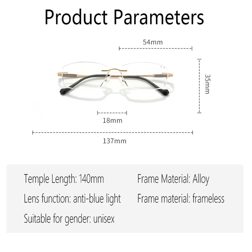 Rahmenlose Schneidebrille Ultraleichte Anti-Ermüdungs-Lesebrille Computerbrille Herren Rahmenlose Lesebrille für ältere Menschen Multifokales Anti-Blaulicht
