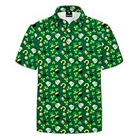 Mens Clover Golf Shirts St Patricks Polo Short Sleeve Lucky Coin Horseshoe Irish Flag Shirt L
