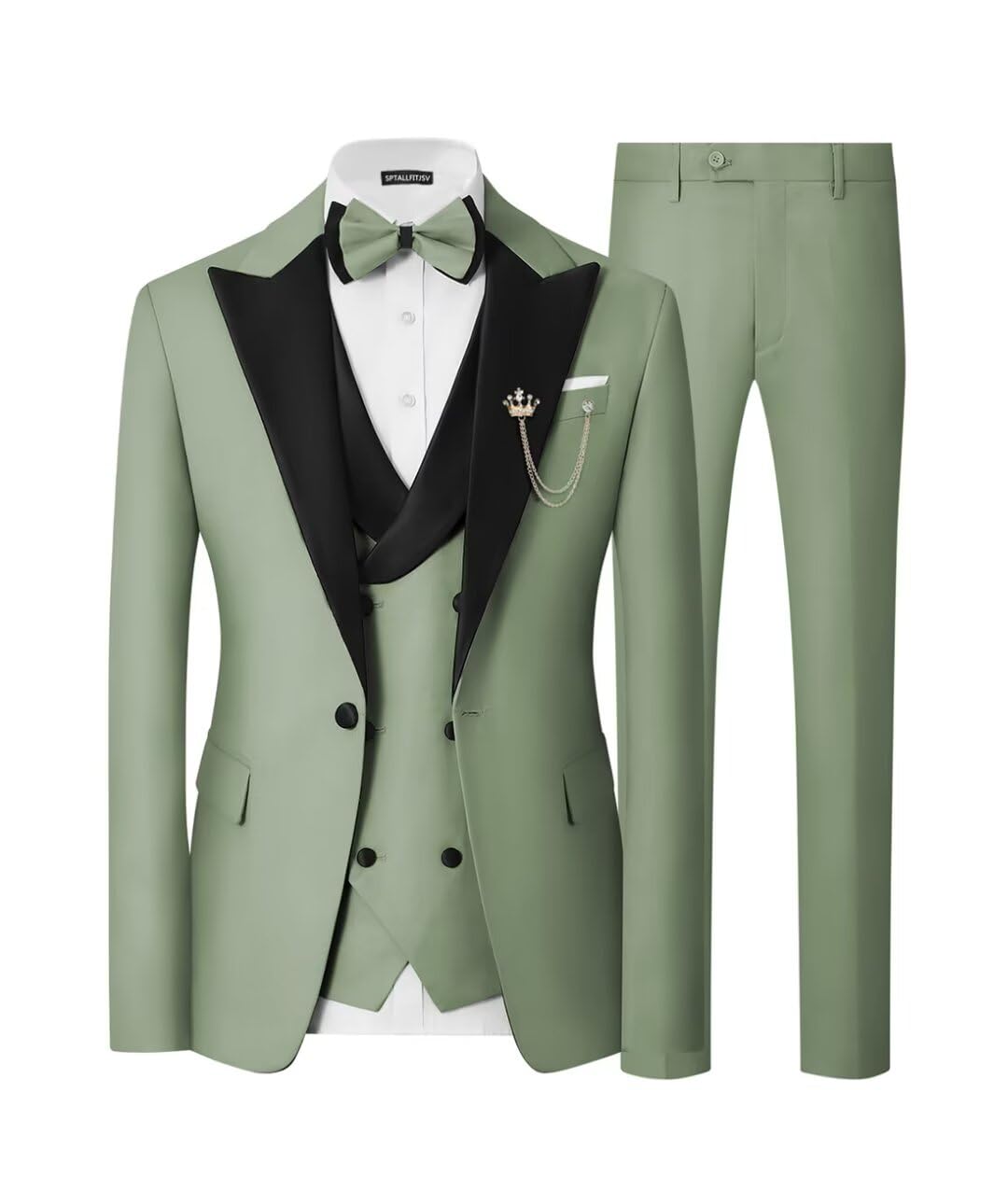 SPTALLFITJSV Mens 3 Piece Tuxedo Suit Slim Fit Wedding Prom Dinner Tuxedo for Men Double Breasted Suits Set with Bow Tie
