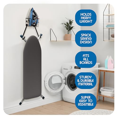 Image of Ironing Board Holder Wall Mount & Over The Door Hanger, Laundry Room Ironing Board & Iron Hanger, Storage Caddy Iron Holder T&V Shaped, Ironing Board Cover & Pad Set Heat Reflective & Stain Resistant