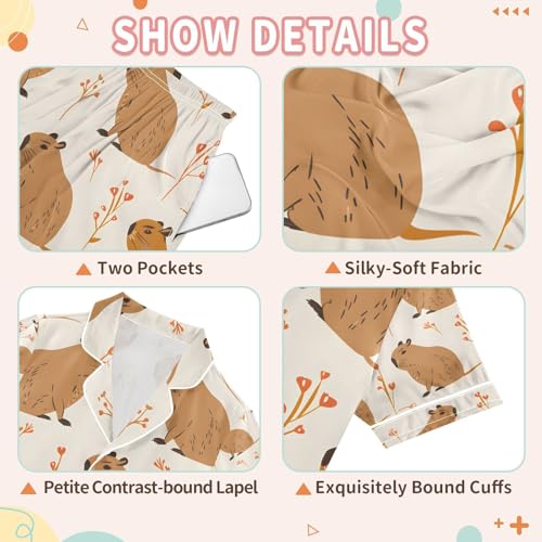 senya Capybara Autumn Satin Summer Pajama Sets Silk Short Sleeve Button Down Sleepwear3