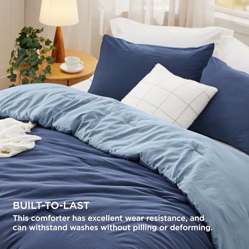 Image of Bedsure Queen Comforter Set, Navy Blue Soft Prewashed Bedding for All Seasons, 3 Pieces GentleSoft Bed Set, 1 Lightweight Comforter (90 inchx90 inch) and 2 Pillowcases (20 inchx26 inch)