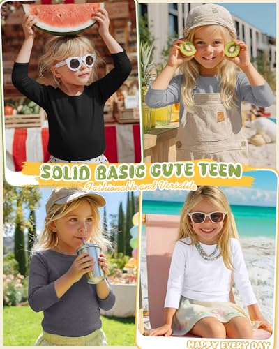 Image of 4 Pack Girls 3 /4 Sleeve T Shirts Kids Crewneck Elbow Sleeve Casual Tops Solid Basic Cute Teen Tees 5-14Y