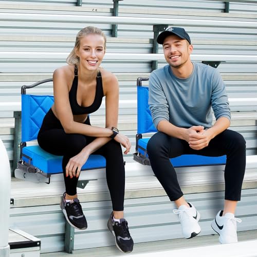Kaganoon Stadium Seats with Back Support Cushion, Folding Stadium Seats for Bleachers Hold up 400lbs, Wide Bleacher Seat with Shoulder Strap & Handle Comfort for Sports Events (Blue, 1pcs)