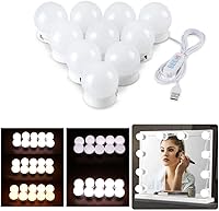 SZXJY Hollywood LED Vanity Mirror Lights - 10 Dimmable Bulbs, 3 Color Temps, USB Stick-On Kit for Makeup Dressing Table