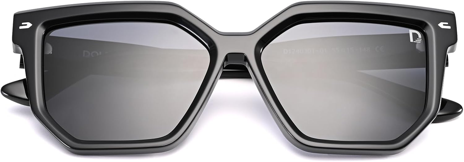 Oversized Black Sunglasses Square Polarized Sunglasses for Men Women - Premium Acetate Fiber + TAC Material D1240301 - Image 3