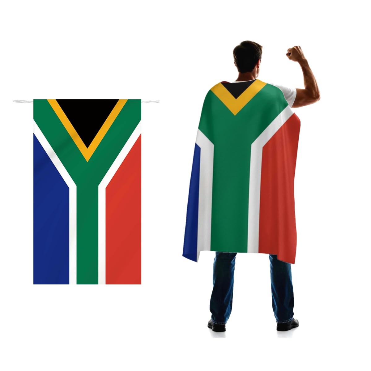 South Africa Flag Cape 3x5 FT for Independence Day Holiday Costumes Celebrati,150D Premium Polyester,South African National Patriotic Flags Costume Cloak.