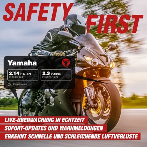 Ridelink RDKS Sensoren 2026 - Präzises Reifentemperatur & Reifendruckkontrollsystem Motorrad Gespann und Trike, 3 x TPMS Reifendrucksensor Ventil + App: Navi, Widgets uvm, Bluetooth 5, Made in Germany