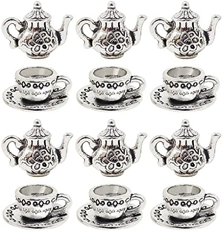 Honbay 40PCS Metal Teapot Tea Cup Charms Pendant Antique Silver Plated Coffee Mug Jewelry Findings for DIY Necklace Earring Bracelet Keychain Craft Making