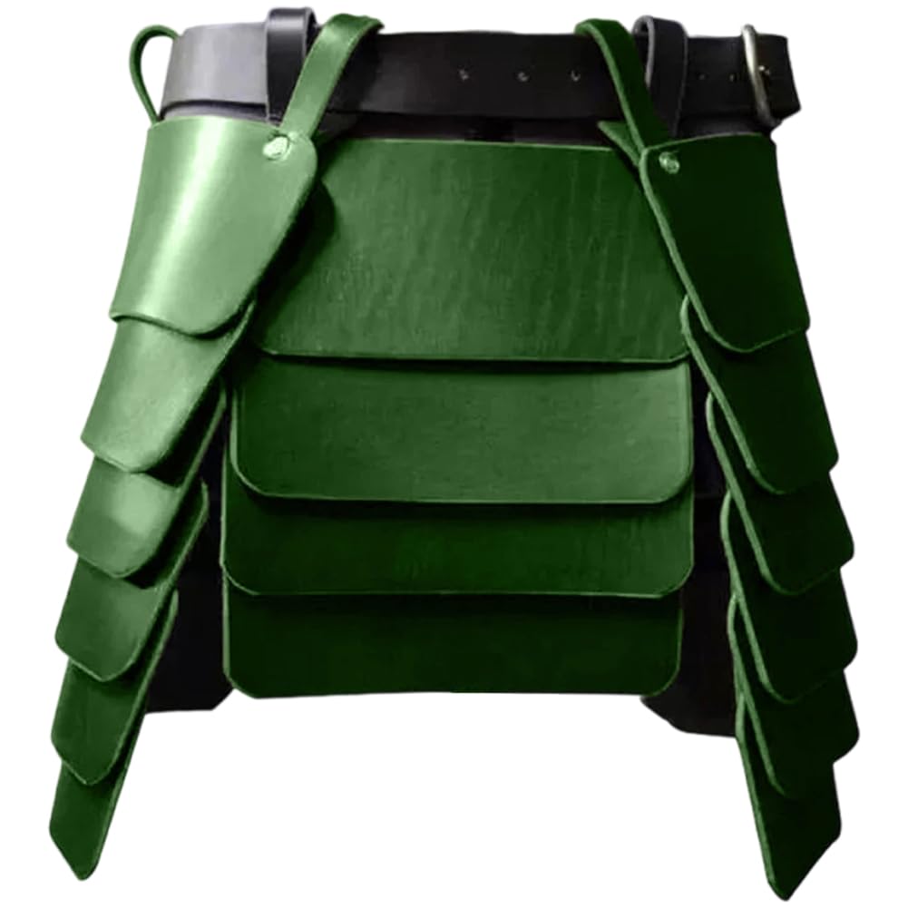 CALFOVERA Retro Three-Sided Thigh Armor PU Leather Mercenary Knights Skirt with Wide Buckle Belt Medieval Viking Wide Waist Belt Armor Skirt for LARP Cosplay Costume Make-up Party (Green)