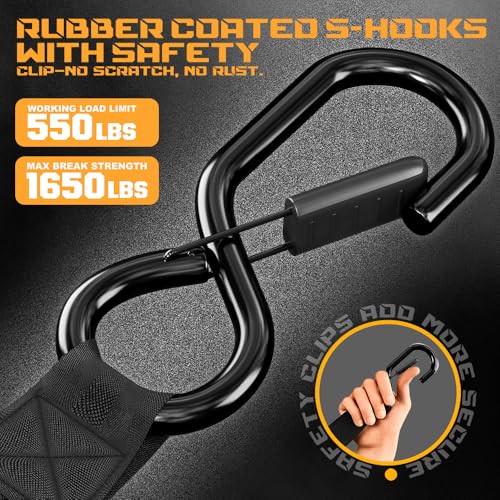 Image of Retractable Ratchet Straps - 4 Pack 1inch x 10ft Auto Tie Down with Soft Loops - Black - 1650 Lbs Break Strength - Self Retracting for Motorcycle, ATV, Truck, Cargo, Trailer, Boat, Kayak, Furniture