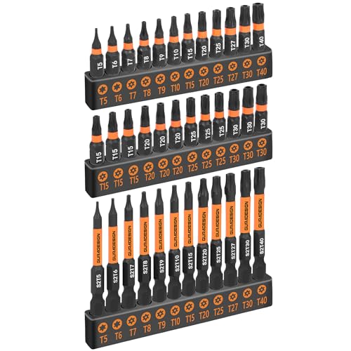 GURADESIGN 36-Piece Torx Bit Set Tamper Resistant Star Bits Set Security Torx Bit Set T5 - T40 S2 Steel 2.5CM and 6CM Long