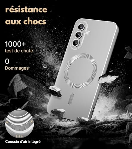 Image of DIZORO Samsung A37 Case, Compatible with Mag Safe Back Cover, Matte Luxury Metallic Luster Flexible TPU Wireless Charging Shockproof Case with Camera Protector Lens (Silver)