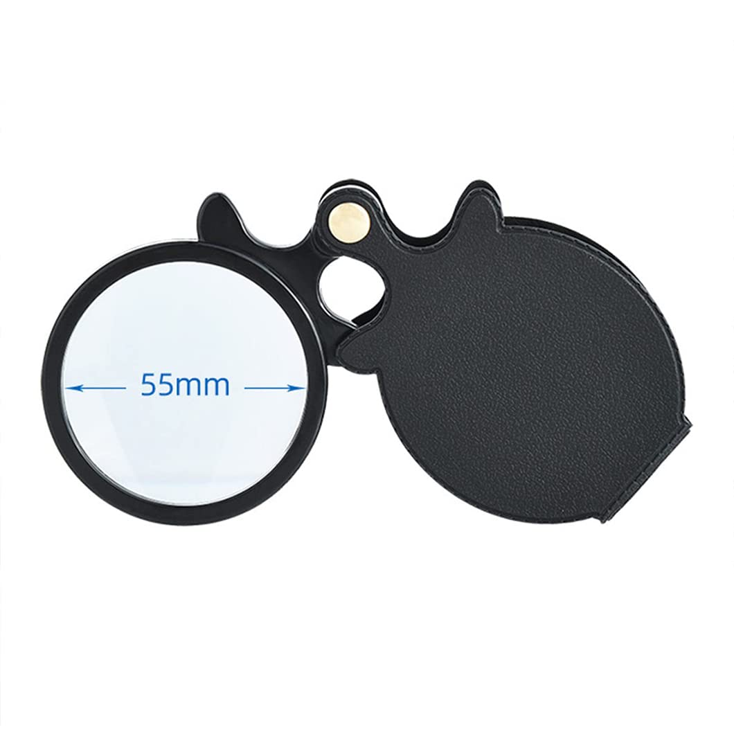 Mini lupa 10X 55 mm składana kieszonkowa lupa z lupą z czarną obrotową skórzaną osłoną ochronną do biżuterii, czytania, hobby, nauki, książek A powiększające (