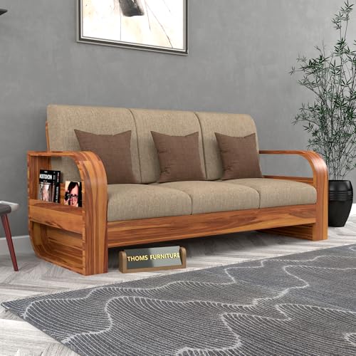 Image of Sheesham Wood 3 Seater Sofa | Classic Elegant Sofa Set for Living Room & Office | Premium Wooden Sofa for Home & Office Furniture (Cairo Honey, 3 Seater)