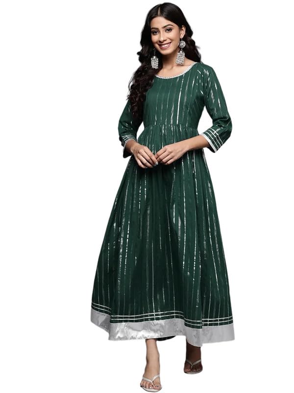 Image of Varanga Women Green Dress with tie up Detailing on Neck