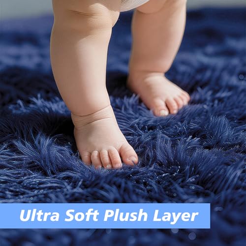 Shag Area Rug for Bedroom 4x6,Blue Fluffy Area Rugs for Living Room,Soft Fuzzy Rug Non-Shedding Indoor Plush Carpet for Kids Bedroom Nursery Dorm Home Decor
