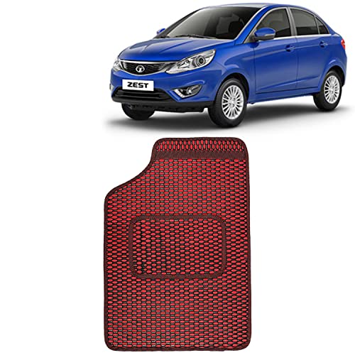 Image of Kingsway Dotted Design Car Floor Foot Mats Universal Fit for Tata Zest, Model Year : 2014 Onwards, Water and Dustproof, Color Red, Set of 5 Pieces