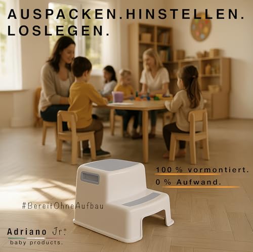 ADRIANO PORCARO® I Tritthocker Kinder I 2-Stufig Hocker I 26cm Hoch I Belastbarkeit 80kg I Gummierte Trittfläche I Hocker Kinder Bad mit… – Ansicht 4