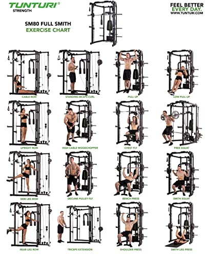 Tunturi Full Smith Machine SM80, Kraftstation Multigym, mit Flaschenzug, Klimmzugstange, Butterfly – Bild 4