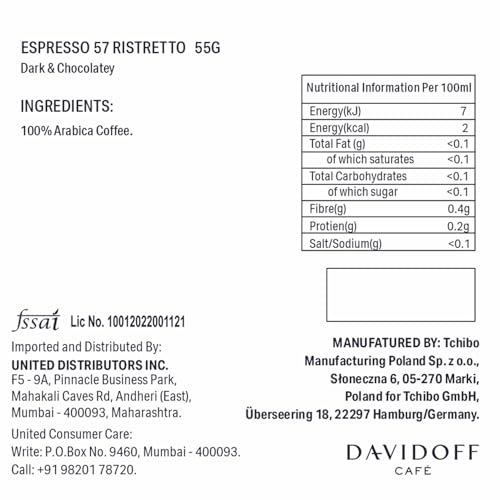 Image of Davidoff Espresso 57 Ristretto Dark and Chocolate Coffee 10 Capsules, 11 /12 Intensity, 100% Arabica, 55G