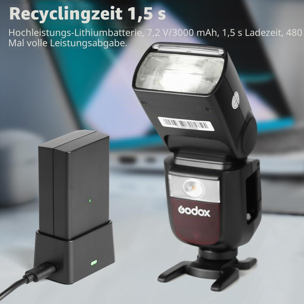Godox VB26 VB26B Akku 7,2 V 2980 MAh für Godox V1 C/N/S/F/O/P Rundblitz und Godox V860iii S/N/C/F/O/P Blitz V850III AD100Pro Blitzgerät